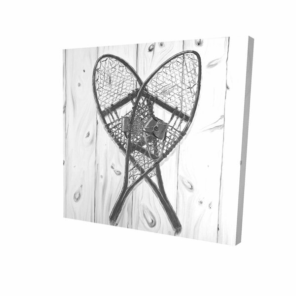 Fondo 12 x 12 in. Vintage Monochrome Wood Snowshoes-Print on Canvas FO2790288